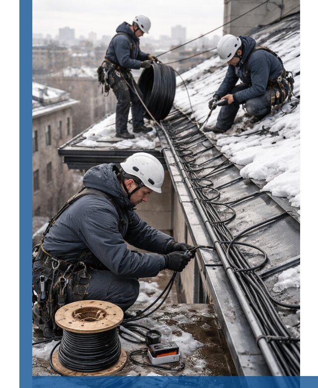 Монтаж греющего кабеля на кровле в Рославле под ключ