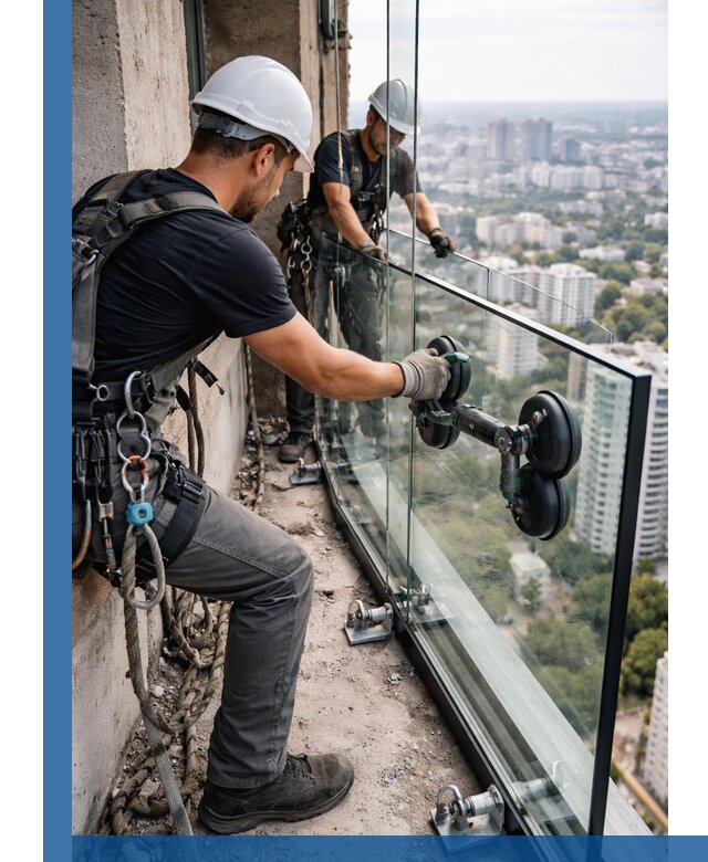 Монтаж стеклянных ограждений под ключ с гарантией в Рославле