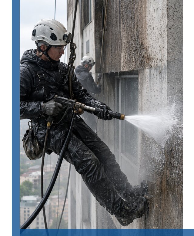 Гидроструйная очистка фасадов и конструкций в Рославле