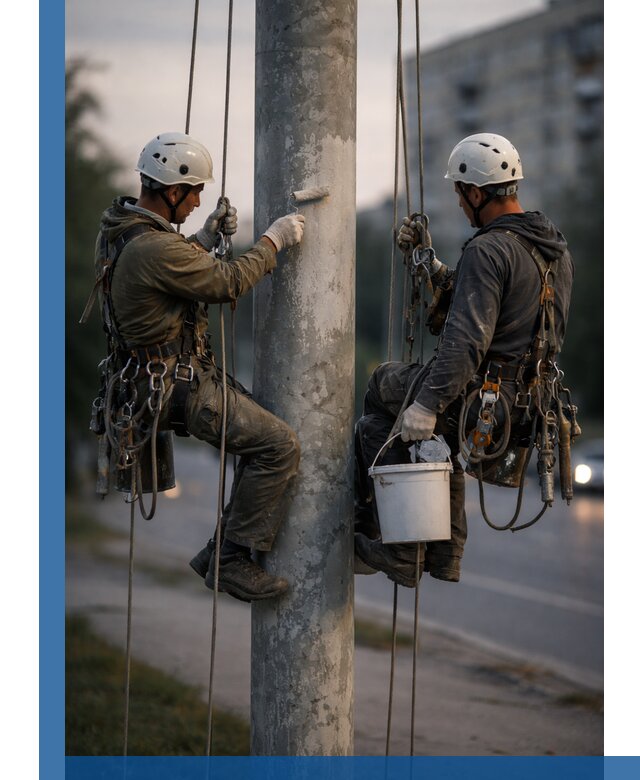 Покраска опор освещения и антикоррозийная защита в Рославле
