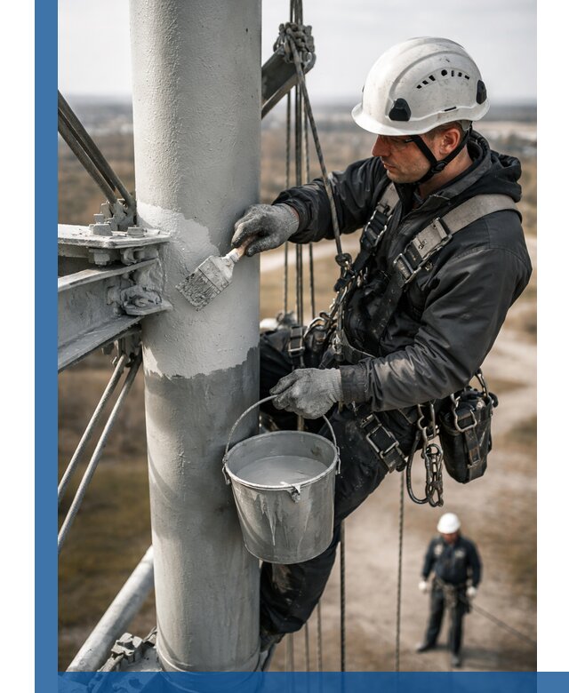 Покраска мачт связи в Рославле промышленными альпинистами