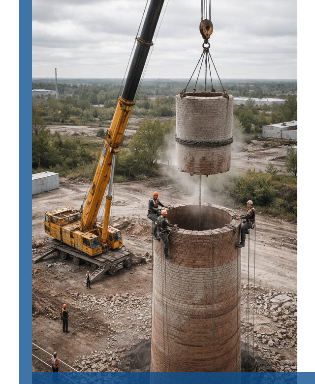 Демонтаж дымовой трубы в Рославле с гарантиями безопасности