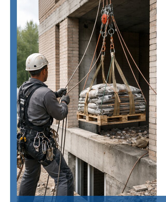 Подъем материалов на этаж веревками в Рославле оперативно