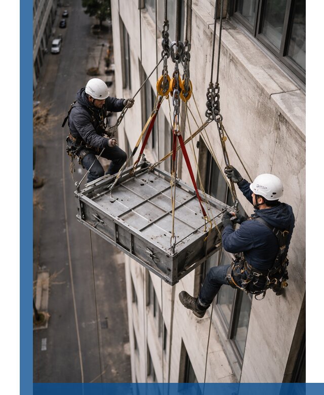 Спуск и подъем грузов по фасаду в Рославле для зданий