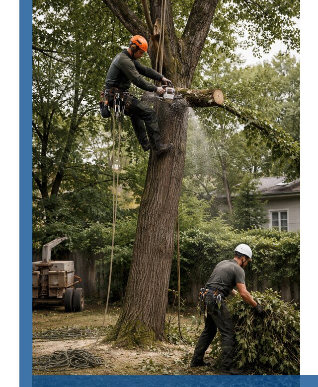 Кронирование деревьев в Рославле, безопасная высотная обрезка