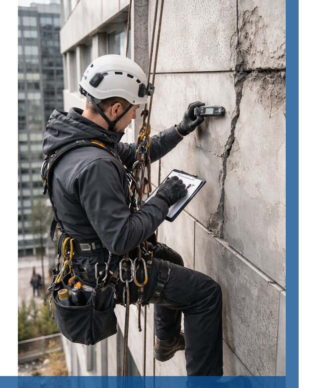 Обследование фасада альпинистами в Рославле от 123 р. | ВЫСОТНИК-Рлв