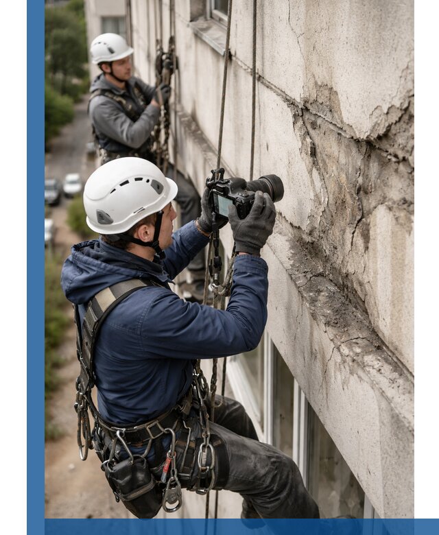 Фотофиксация дефектов фасада с высотной съемкой в Рославле