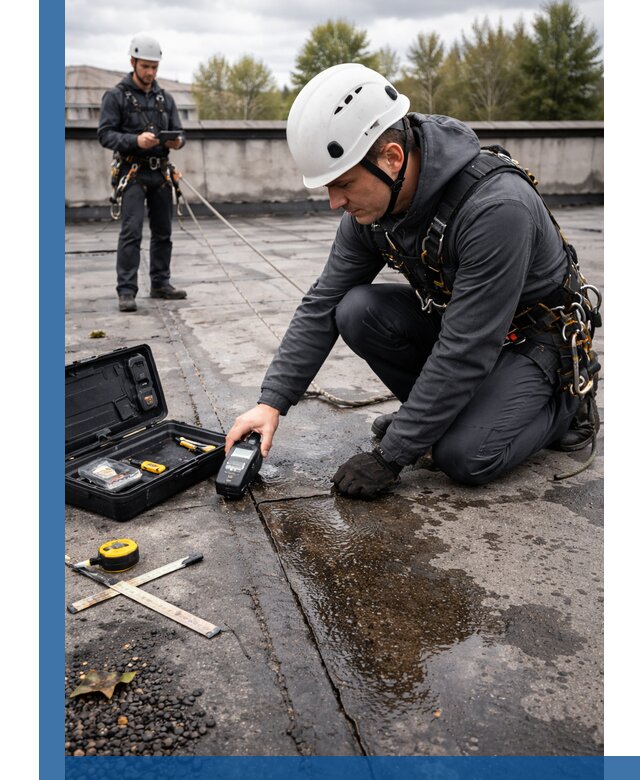 Обследование кровли на протечки и выявление дефектов в Рославле