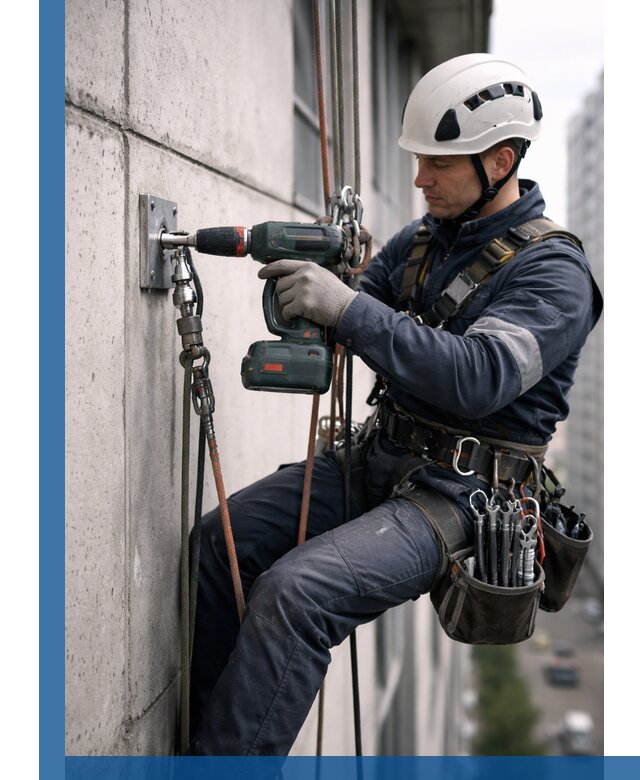 Установка анкерных точек для высотных работ в Рославле