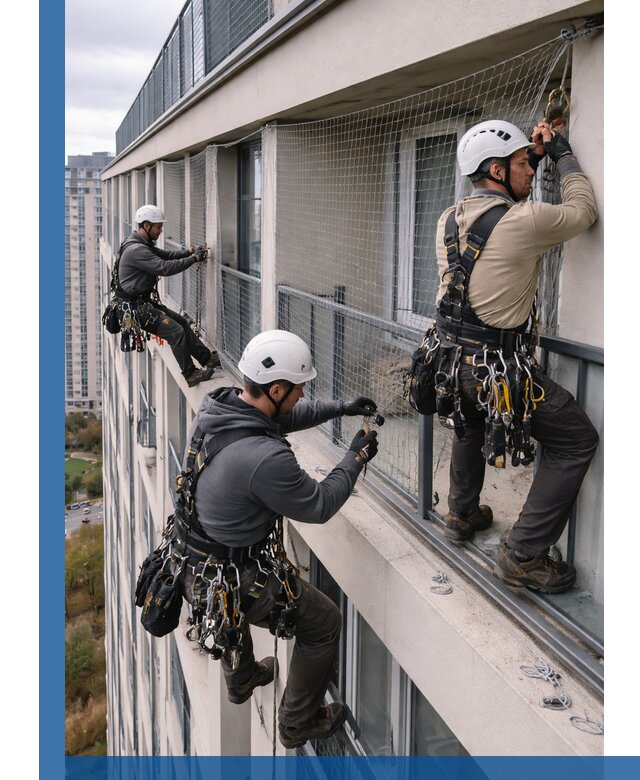 Профессиональный монтаж защитной сетки от птиц в Рославле