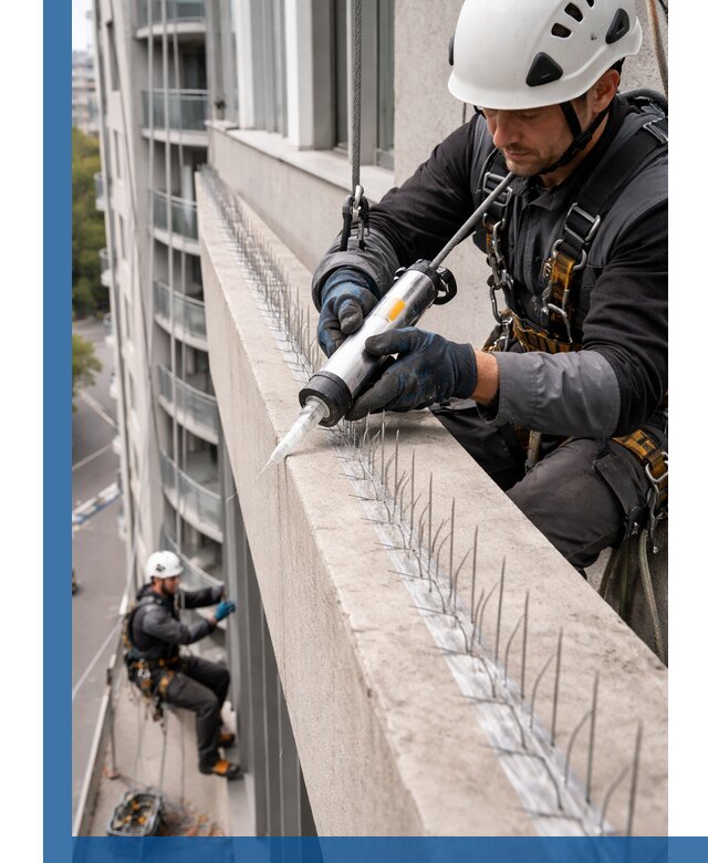 Установка шипов от птиц на фасадах и кровлях в Рославле